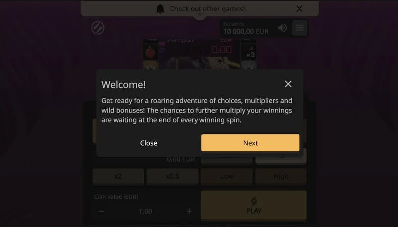 Lion Zama Fruits Bonus Spins – aktywna sesja z klasycznymi symbolami owoców i 777